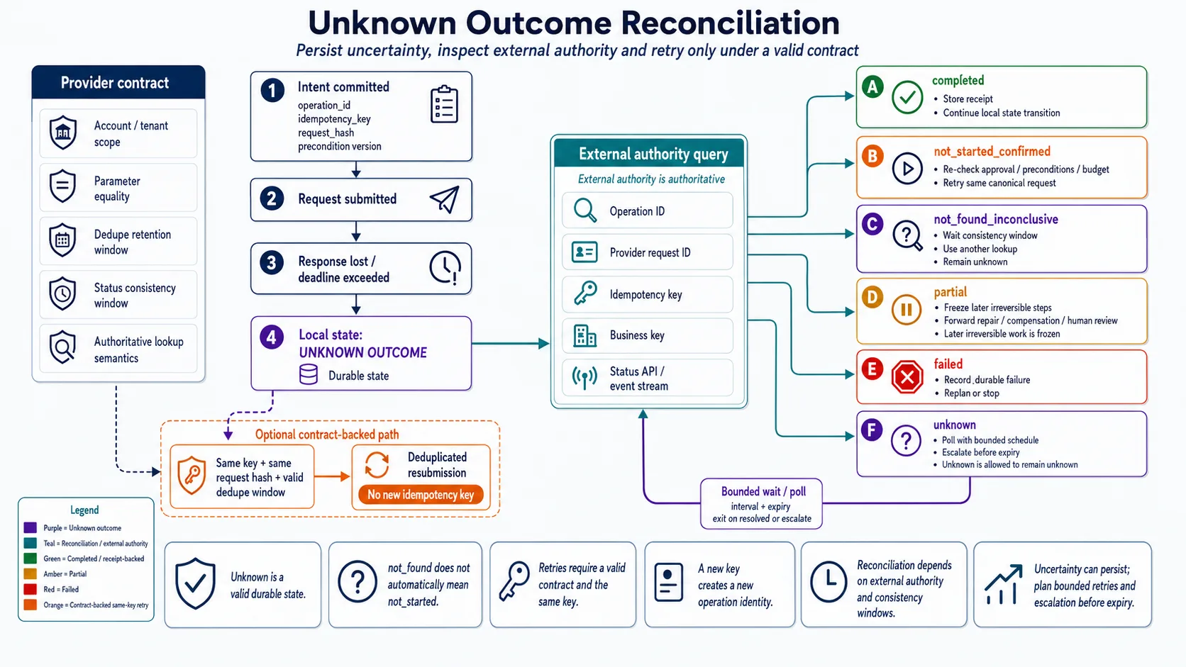 Unknown outcome reconciliation flow